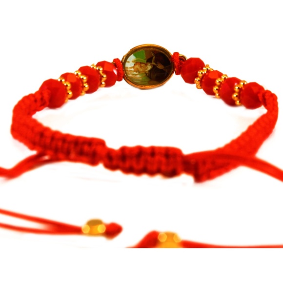 San Benito Red Bead Golden Inlay Red Adjustable Br - Picture 3 of 4